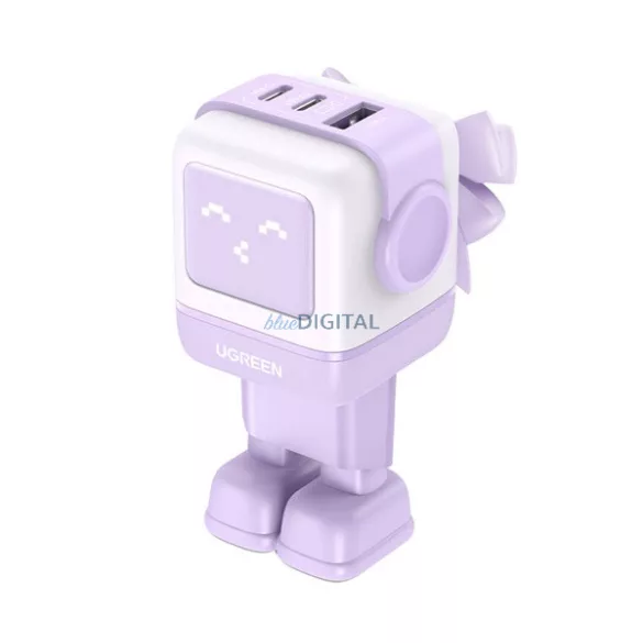 UGREEN NEXODE RG hálózati töltő USB+2 Type-C aljzat (65W, GaN, gyorstöltő, LED kijelző) LILA