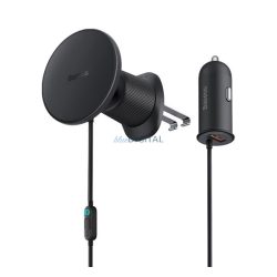   BASEUS CW01 autós tartó (szellőzőre, 15W, wireless, MagSafe + autós töltő USB aljzat) FEKETE