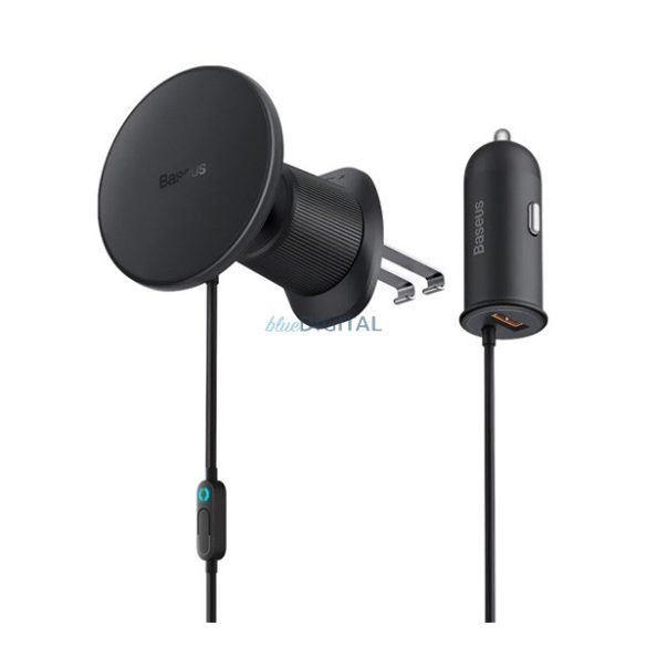 BASEUS CW01 autós tartó (szellőzőre, 15W, wireless, MagSafe + autós töltő USB aljzat) FEKETE