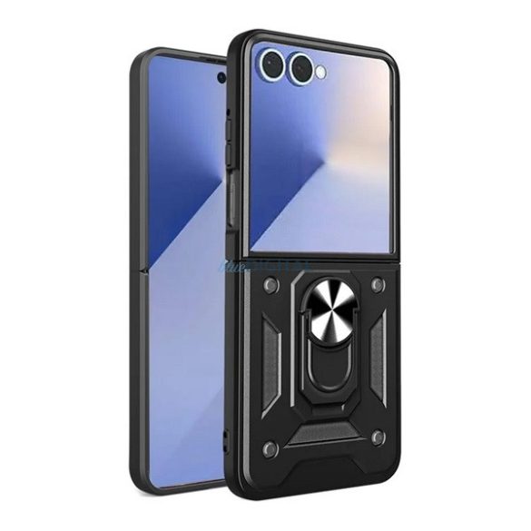 Defender szilikon telefonvédő (ütésállóság, tartógyűrű, kameravédő) FEKETE Samsung Galaxy Z Flip7 (SM-F766)
