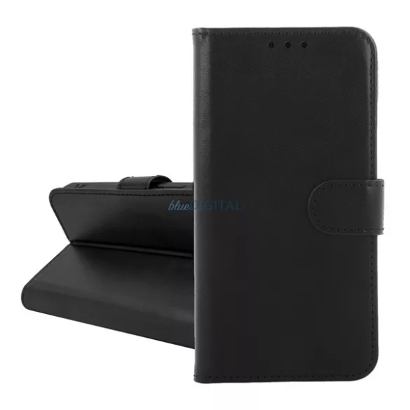 Tok álló, bőr hatású (FLIP, oldalra nyíló, kártyazseb, asztali tartó) FEKETE Xiaomi Redmi Note 14 5G