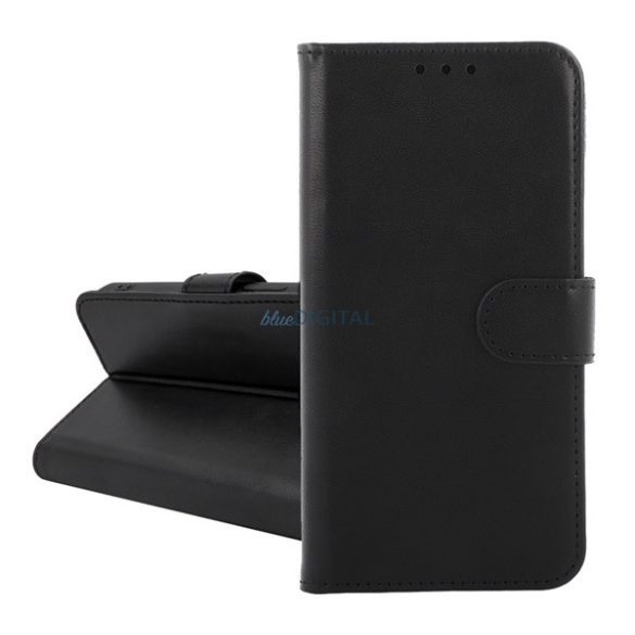Tok álló, bőr hatású (FLIP, oldalra nyíló, kártyazseb, asztali tartó) FEKETE Samsung Galaxy A04s (SM-A047F), Galaxy A13 5G (SM-A136)