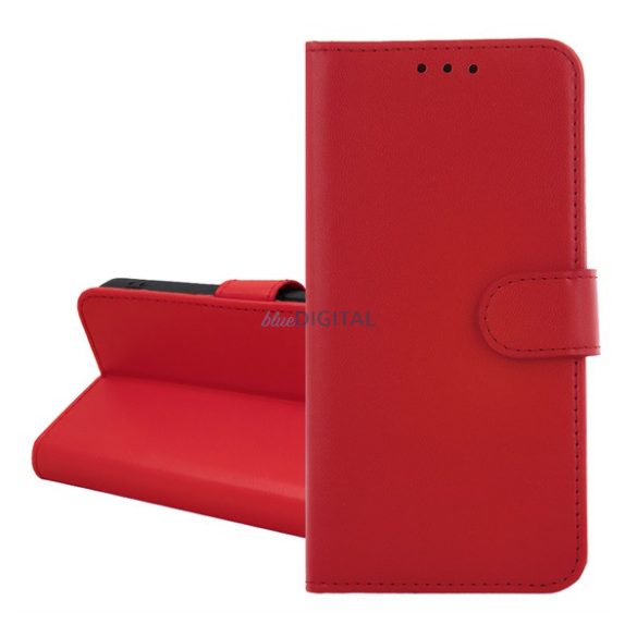 Tok álló, bőr hatású (FLIP, oldalra nyíló, kártyazseb, asztali tartó) PIROS Samsung Galaxy S24 FE (SM-S721)