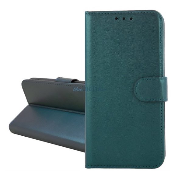 Tok álló, bőr hatású (FLIP, oldalra nyíló, kártyazseb, asztali tartó) SÖTÉTZÖLD Samsung Galaxy S24 FE (SM-S721)