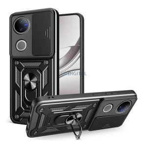 Defender szilikon telefonvédő (ütésállóság, tartógyűrű, kameravédő) FEKETE Vivo V50