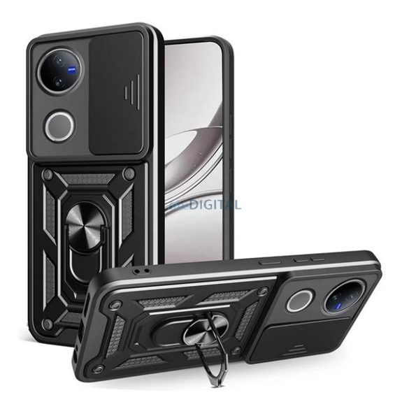 Defender szilikon telefonvédő (ütésállóság, tartógyűrű, kameravédő) FEKETE Vivo V50
