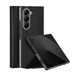   DUX DUCIS BRIL műanyag telefonvédő (ütésállóság, bőr hatású hátlap, asztali tartó, rombusz) FEKETE Samsung Galaxy Z Fold7 (SM-F966)