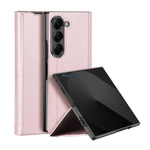 DUX DUCIS BRIL műanyag telefonvédő (ütésállóság, bőr hatású hátlap, asztali tartó, rombusz) RÓZSASZÍN Samsung Galaxy Z Fold7 (SM-F966)