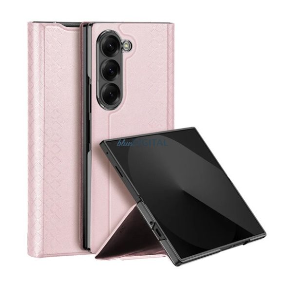 DUX DUCIS BRIL műanyag telefonvédő (ütésállóság, bőr hatású hátlap, asztali tartó, rombusz) RÓZSASZÍN Samsung Galaxy Z Fold7 (SM-F966)