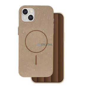 Szilikon telefonvédő (műanyag hátlap, kameravédő, MagSafe, csillogó) BARNA Apple iPhone 14