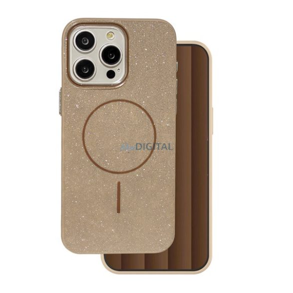 Szilikon telefonvédő (műanyag hátlap, kameravédő, MagSafe, csillogó) BARNA Apple iPhone 15 Pro