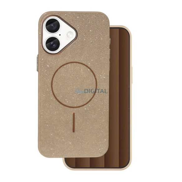 Szilikon telefonvédő (műanyag hátlap, kameravédő, MagSafe, csillogó) BARNA Apple iPhone 16