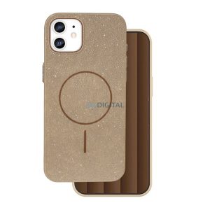 Szilikon telefonvédő (műanyag hátlap, kameravédő, MagSafe, csillogó) BARNA