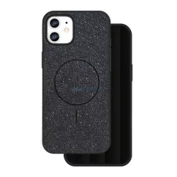   Szilikon telefonvédő (műanyag hátlap, kameravédő, MagSafe, csillogó) FEKETE Apple iPhone 12, iPhone 12 Pro