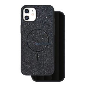 Szilikon telefonvédő (műanyag hátlap, kameravédő, MagSafe, csillogó) FEKETE