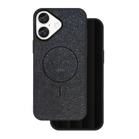 Szilikon telefonvédő (műanyag hátlap, kameravédő, MagSafe, csillogó) FEKETE Apple iPhone 16
