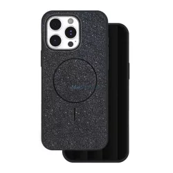   Szilikon telefonvédő (műanyag hátlap, kameravédő, MagSafe, csillogó) FEKETE Apple iPhone 15 Pro