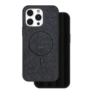 Szilikon telefonvédő (műanyag hátlap, kameravédő, MagSafe, csillogó) FEKETE Apple iPhone 14 Pro