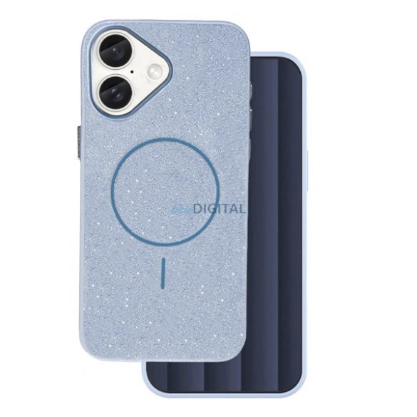 Szilikon telefonvédő (műanyag hátlap, kameravédő, MagSafe, csillogó) VILÁGOSKÉK Apple iPhone 16