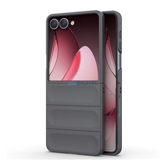 Szilikon telefonvédő (ütésállóság, kameravédő, 3D) SÖTÉTSZÜRKE Samsung Galaxy Z Flip7 (SM-F766)