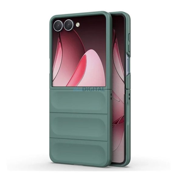 Szilikon telefonvédő (ütésállóság, kameravédő, 3D) SÖTÉTZÖLD Samsung Galaxy Z Flip7 (SM-F766)
