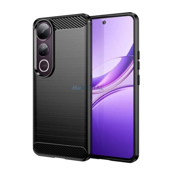Szilikon telefonvédő (ütésállóság, légpárnás sarok, szálcsiszolt, karbon minta) FEKETE Vivo V50 Lite