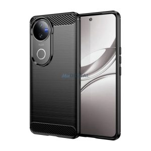 Szilikon telefonvédő (ütésállóság, légpárnás sarok, szálcsiszolt, karbon minta) FEKETE Vivo V50
