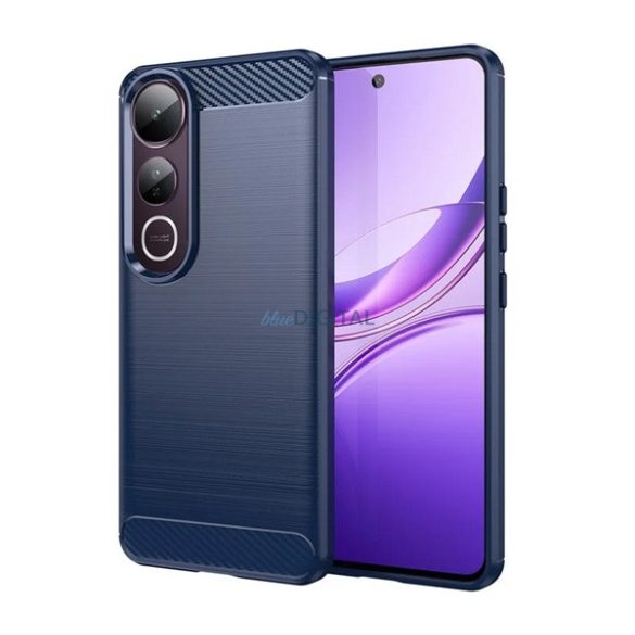 Szilikon telefonvédő (ütésállóság, légpárnás sarok, szálcsiszolt, karbon minta) SÖTÉTKÉK Vivo V50 Lite
