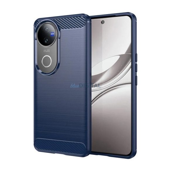 Szilikon telefonvédő (ütésállóság, légpárnás sarok, szálcsiszolt, karbon minta) SÖTÉTKÉK Vivo V50