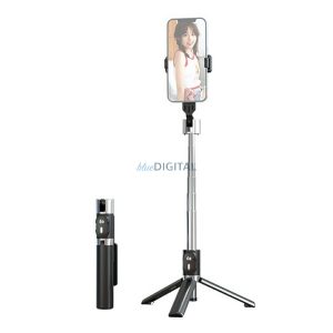 USAMS MINI szelfibot (tripod állvány, állítható, bluetooth távkioldó, 20-100cm, 4.7-7" méret) FEKETE
