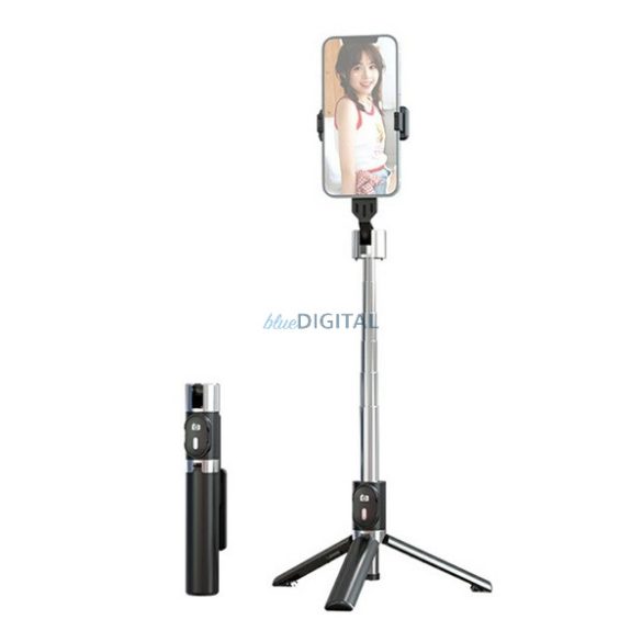 USAMS MINI szelfibot (tripod állvány, állítható, bluetooth távkioldó, 20-100cm, 4.7-7" méret) FEKETE