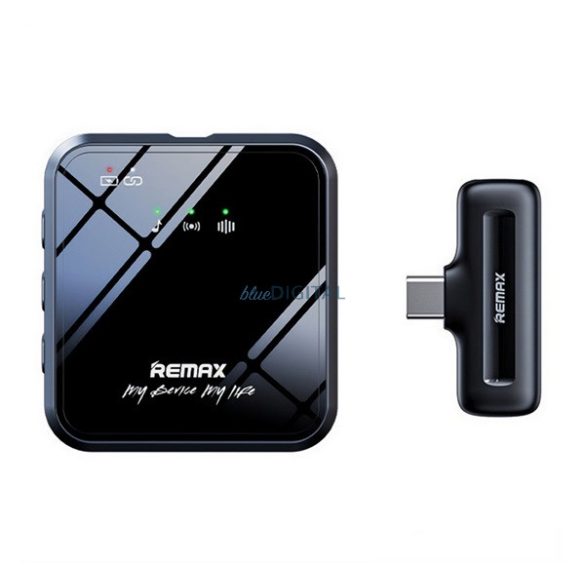 REMAX bluetooth mikrofon (Type-C, zajszűrő, 360°, LAVALIER csiptethető, LED jelzés) FEKETE