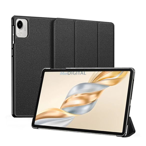 DUX DUCIS DOMO tok álló, bőr hatású (aktív FLIP, oldalra nyíló, TRIFOLD, asztali tartó) FEKETE Honor Pad X9a