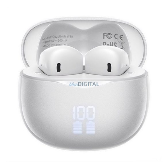 REMAX COZYBUDS bluetooth fülhallgató SZTEREO (v5.4, TWS, mikrofon, zajszűrő, LED kijelző + töltőtok) FEHÉR