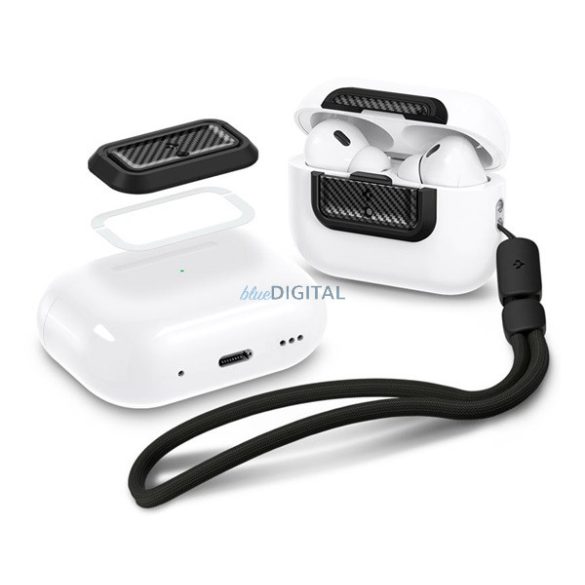 SPIGEN LOCK FIT M műanyag tok (ütésállóság, karabíner, kézpánt, karbon minta) FEKETE Apple AirPods Pro 1/2