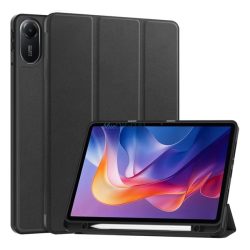   Tok álló, bőr hatású (aktív FLIP, oldalra nyíló, TRIFOLD, asztali tartó, ceruza tartó) FEKETE Xiaomi Redmi Pad 2