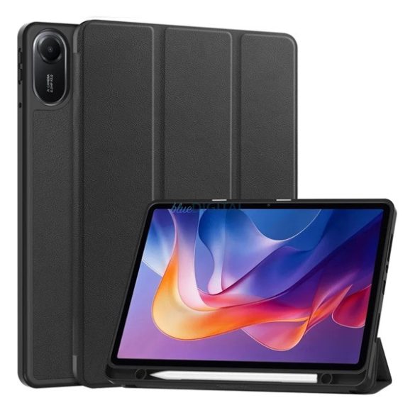 Tok álló, bőr hatású (aktív FLIP, oldalra nyíló, TRIFOLD, asztali tartó, ceruza tartó) FEKETE Xiaomi Redmi Pad 2
