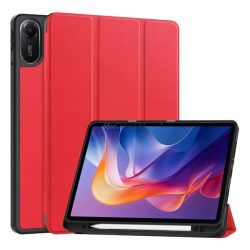   Tok álló, bőr hatású (aktív FLIP, oldalra nyíló, TRIFOLD, asztali tartó, ceruza tartó) PIROS Xiaomi Redmi Pad 2