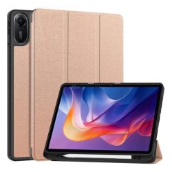   Tok álló, bőr hatású (aktív FLIP, oldalra nyíló, TRIFOLD, asztali tartó, ceruza tartó) ROZÉARANY Xiaomi Redmi Pad 2