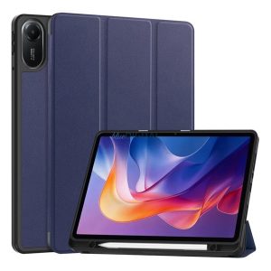 Tok álló, bőr hatású (aktív FLIP, oldalra nyíló, TRIFOLD, asztali tartó, ceruza tartó) SÖTÉTKÉK Xiaomi Redmi Pad 2