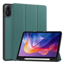   Tok álló, bőr hatású (aktív FLIP, oldalra nyíló, TRIFOLD, asztali tartó, ceruza tartó) SÖTÉTZÖLD Xiaomi Redmi Pad 2