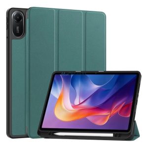 Tok álló, bőr hatású (aktív FLIP, oldalra nyíló, TRIFOLD, asztali tartó, ceruza tartó) SÖTÉTZÖLD Xiaomi Redmi Pad 2