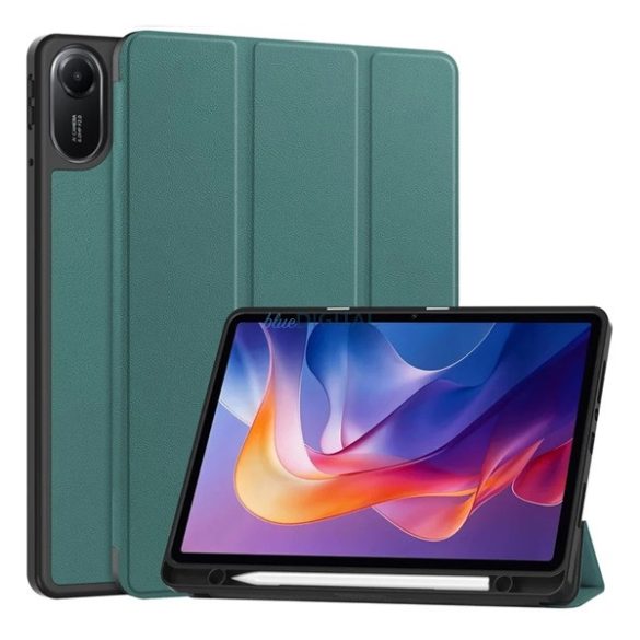 Tok álló, bőr hatású (aktív FLIP, oldalra nyíló, TRIFOLD, asztali tartó, ceruza tartó) SÖTÉTZÖLD Xiaomi Redmi Pad 2