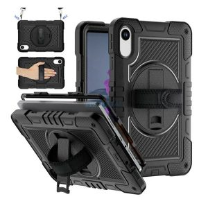 Defender műanyag telefonvédő (ütésállóság, kitámasztó, 360° + kézpánt, vállpánt) FEKETE Xiaomi Redmi Pad 2