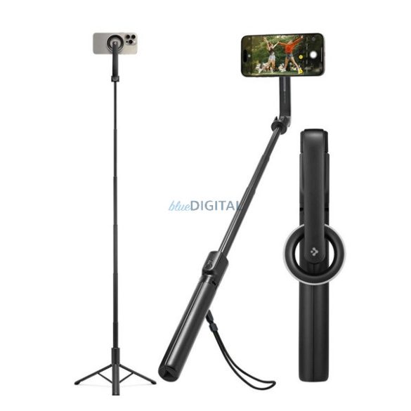 SPIGEN S580W szelfibot (tripod állvány, állítható, bluetooth távkioldó, MagSafe, 25-120cm) FEKETE