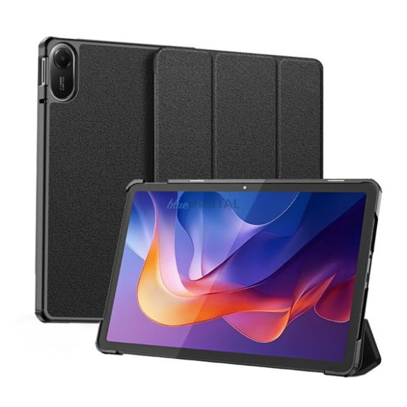 DUX DUCIS DOMO tok álló, bőr hatású (aktív FLIP, oldalra nyíló, TRIFOLD, asztali tartó, ceruza tartó) FEKETE Xiaomi Redmi Pad 2