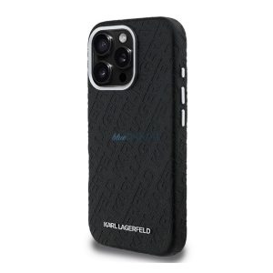KARL LAGERFELD GRAINED PU REPEATED LOGO MAGSAFE szilikon telefonvédő (ütésállóság, bőr hatású hátlap, MagSafe) FEKETE Apple iPhone 16 Pro