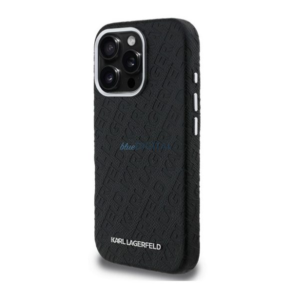 KARL LAGERFELD GRAINED PU REPEATED LOGO MAGSAFE szilikon telefonvédő (ütésállóság, bőr hatású hátlap, MagSafe) FEKETE Apple iPhone 16 Pro