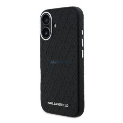   KARL LAGERFELD GRAINED PU REPEATED LOGO MAGSAFE szilikon telefonvédő (ütésállóság, bőr hatású hátlap, MagSafe) FEKETE Apple iPhone 16