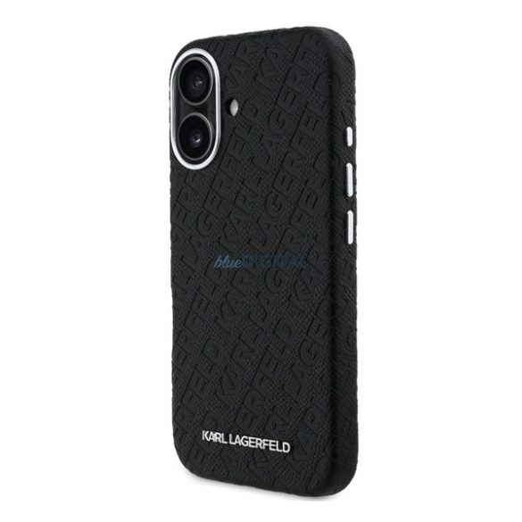 KARL LAGERFELD GRAINED PU REPEATED LOGO MAGSAFE szilikon telefonvédő (ütésállóság, bőr hatású hátlap, MagSafe) FEKETE Apple iPhone 16